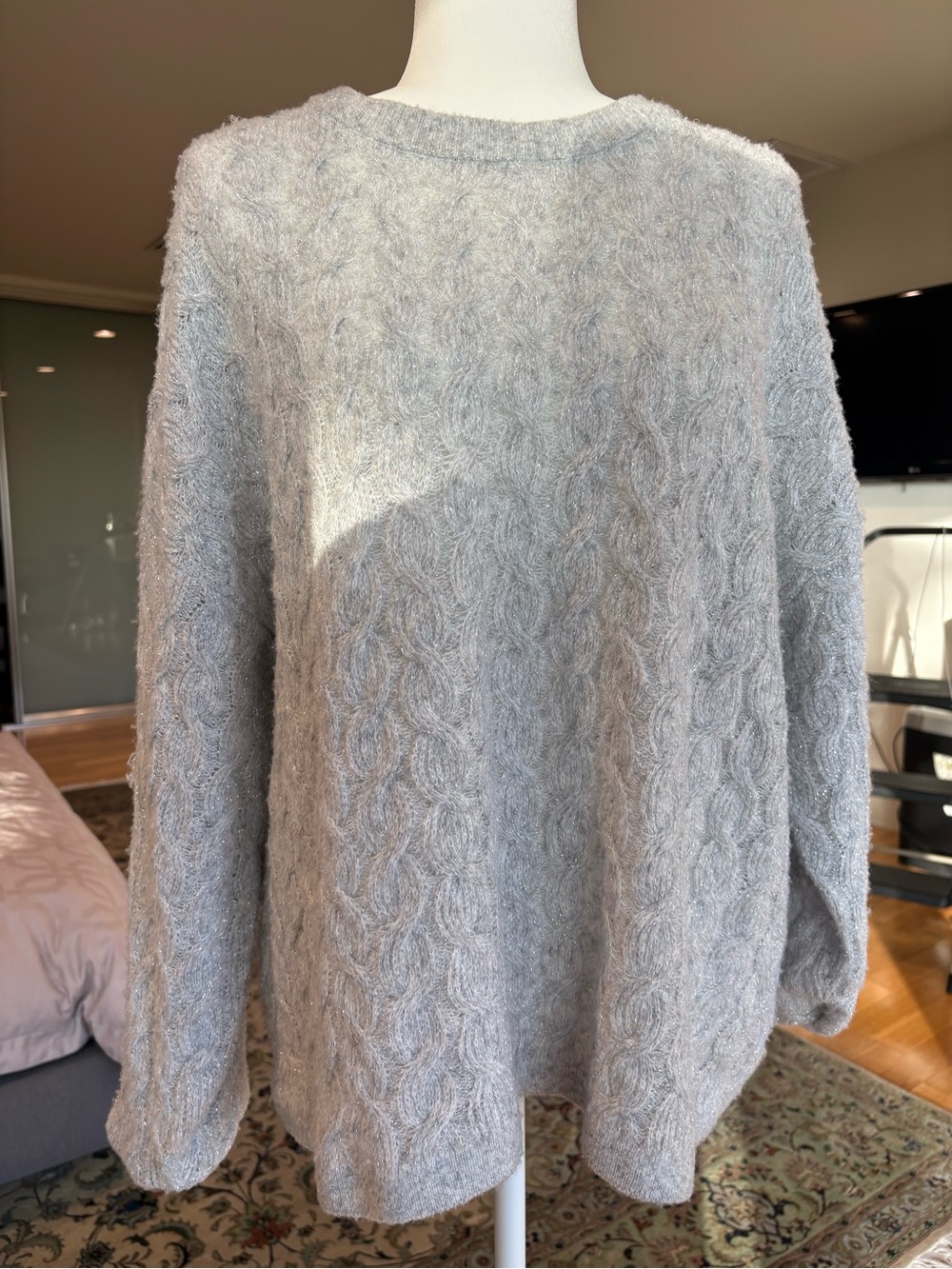 Vince Camuto Gray Metallic Cable Knit Oversized Sweater Size L